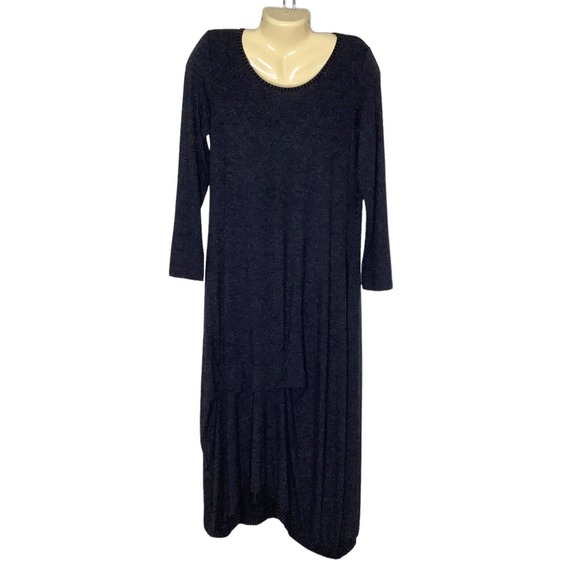 Luukaa Dress Womens 2 Small Medium Black Lagenlook Drape Balloon Hem Long Sleeve - Picture 1 of 9